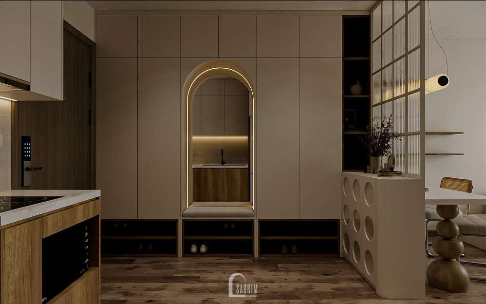 Không gian phòng bếp phong cách Scandinavian tại thiết kế chung cư 1 ngủ Masteri Vinhomes Ocean Park